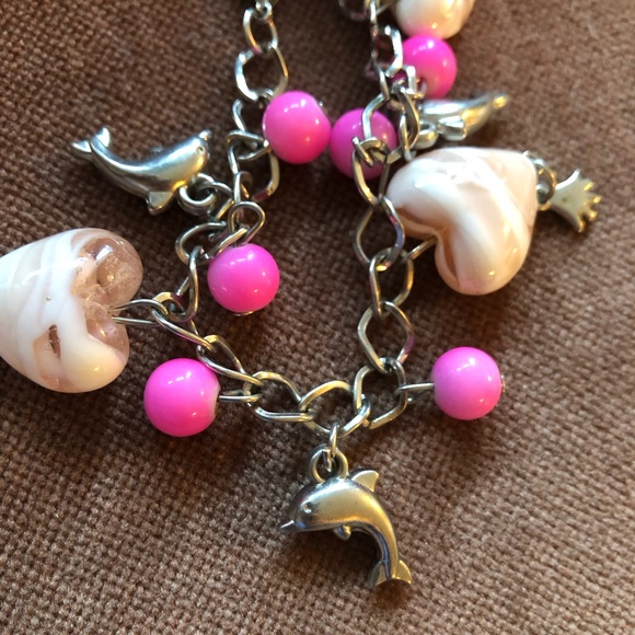 Chunky charm bracelet pink silver - Picture 3 of 8